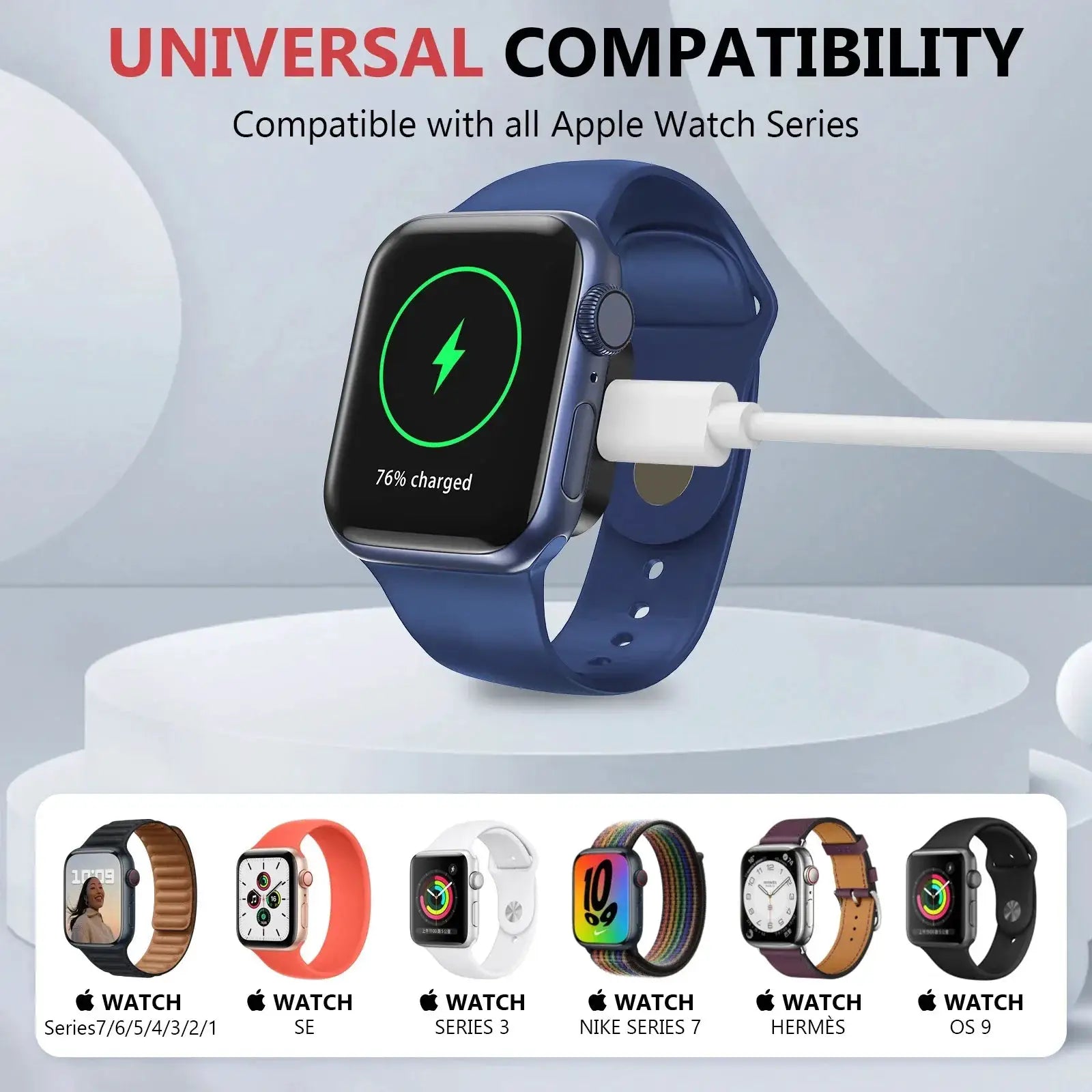 Simples Market portable wireless Apple Watch charger, white, Type-C 8-pin dual interfaces