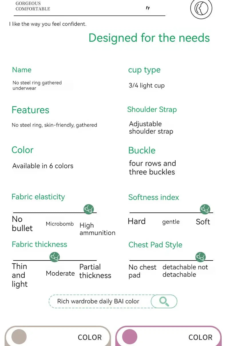 Simples Market no underwire gathered bra with 3/4 light cup, adjustable shoulder straps, available in 6 colors