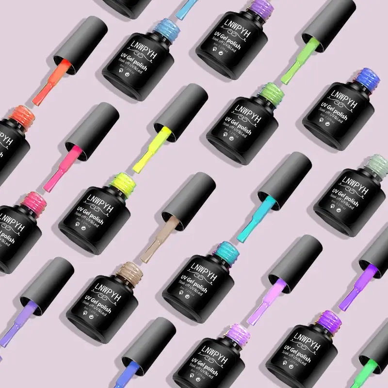 LNWPYH 26-color gel nail polish set by Simples Market; assorted UV gel polishes in black bottles.