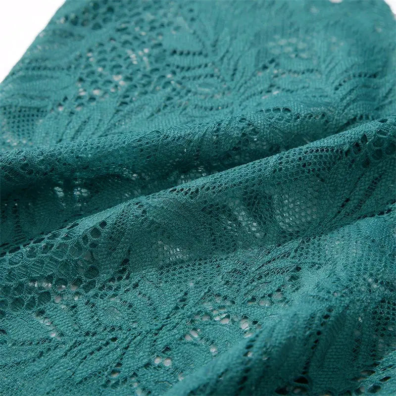Teal floral lace fabric swatch for Simples Market lingerie