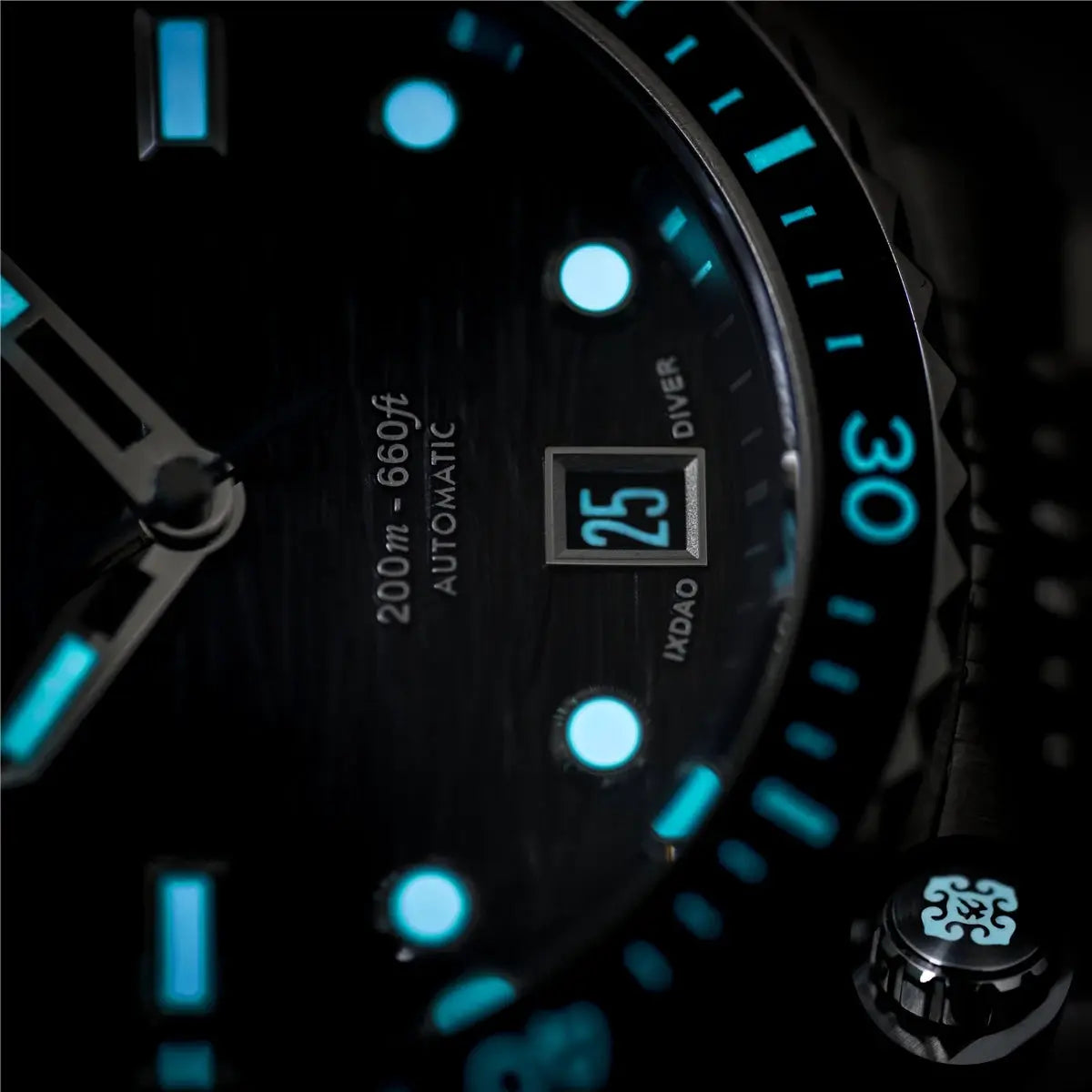 IXDAO IPOSE 2026 men's automatic dive watch with turquoise lume, date window, stainless steel case