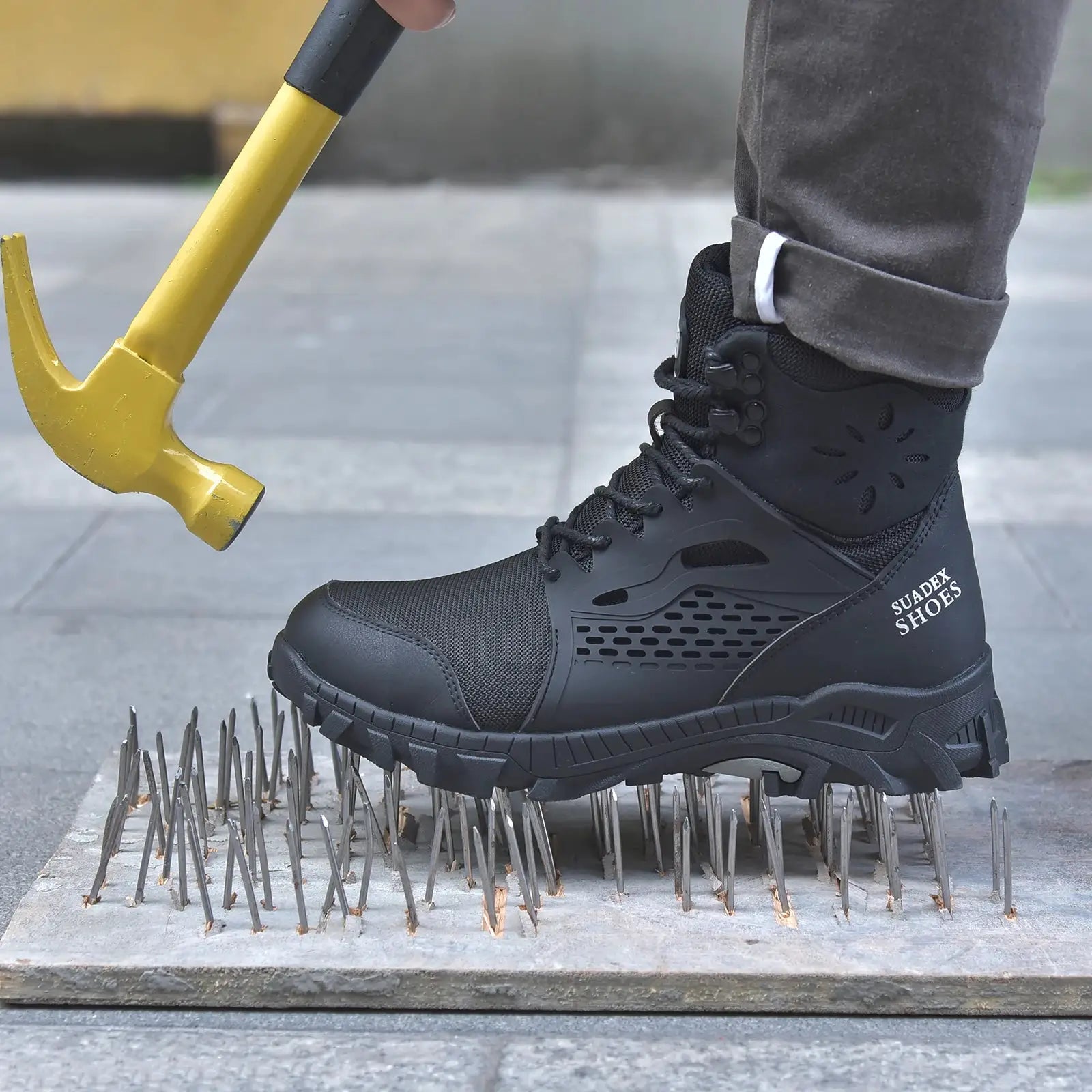 SUADEX S1 safety boots black/gray lace-up steel-toe work shoes with rugged sole