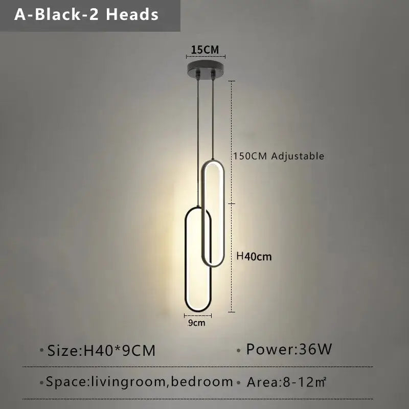 A-Black-2 Heads LED pendant light with two linked oval rings in black finish