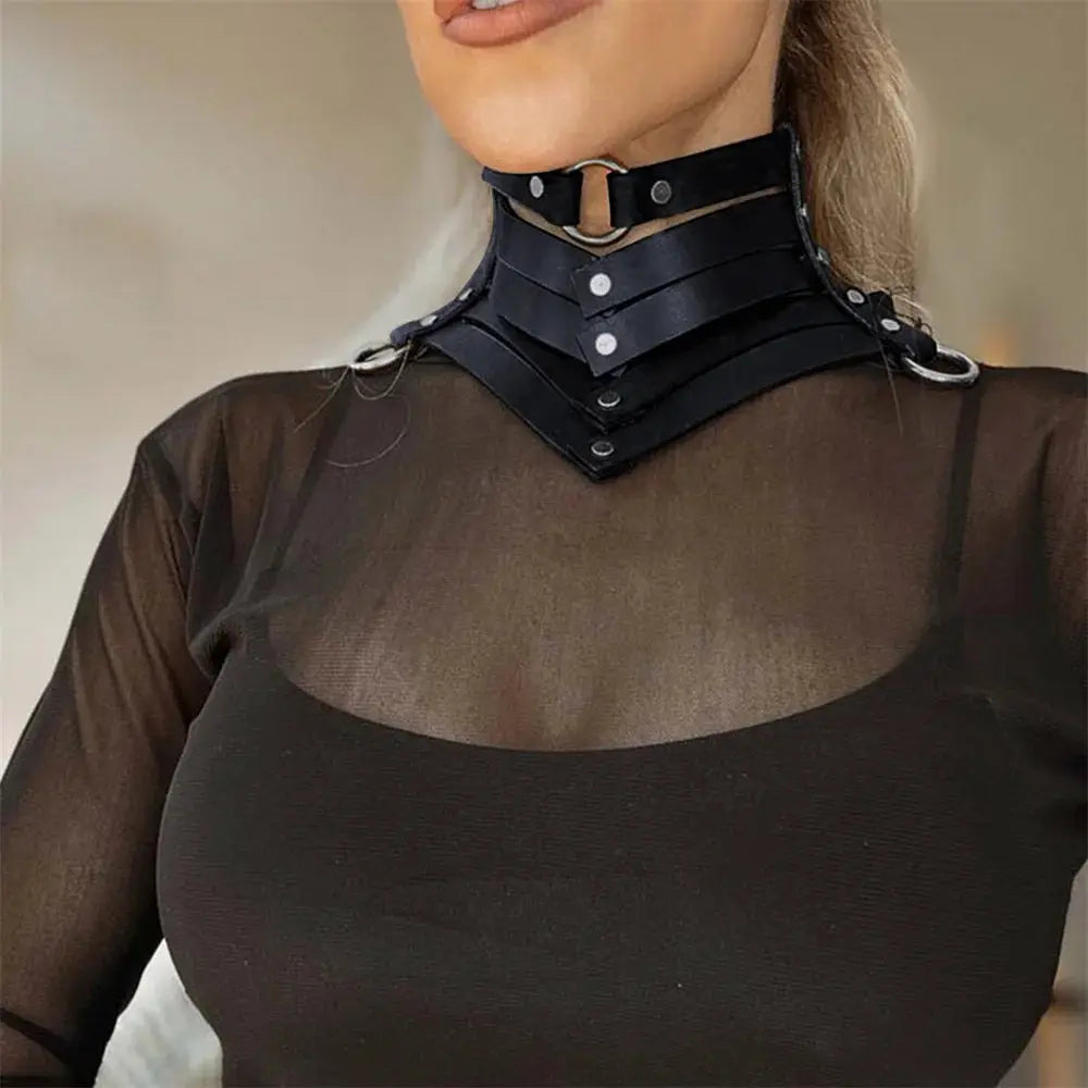 NoirVibe Gothic Leather Choker Necklace With Riveted Straps And Buckle Closure Harajuku Punk Style For Women