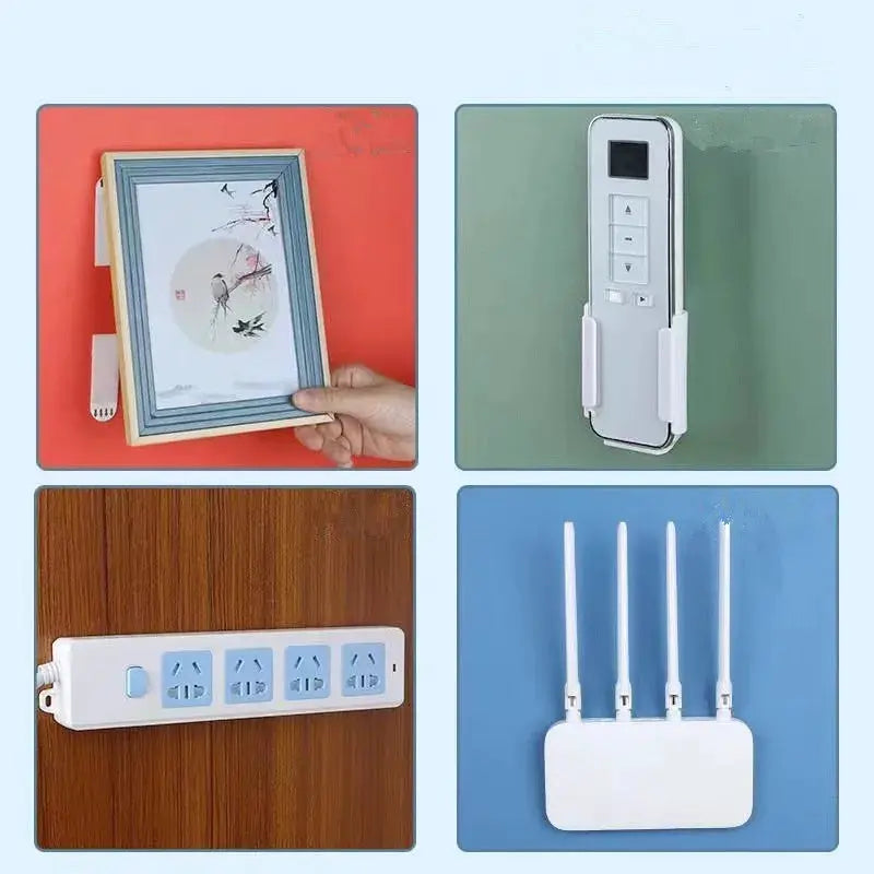 Punch-free frame tape strips mounting kit; four self-adhesive wall hangers for frames, remotes, power strips, and routers