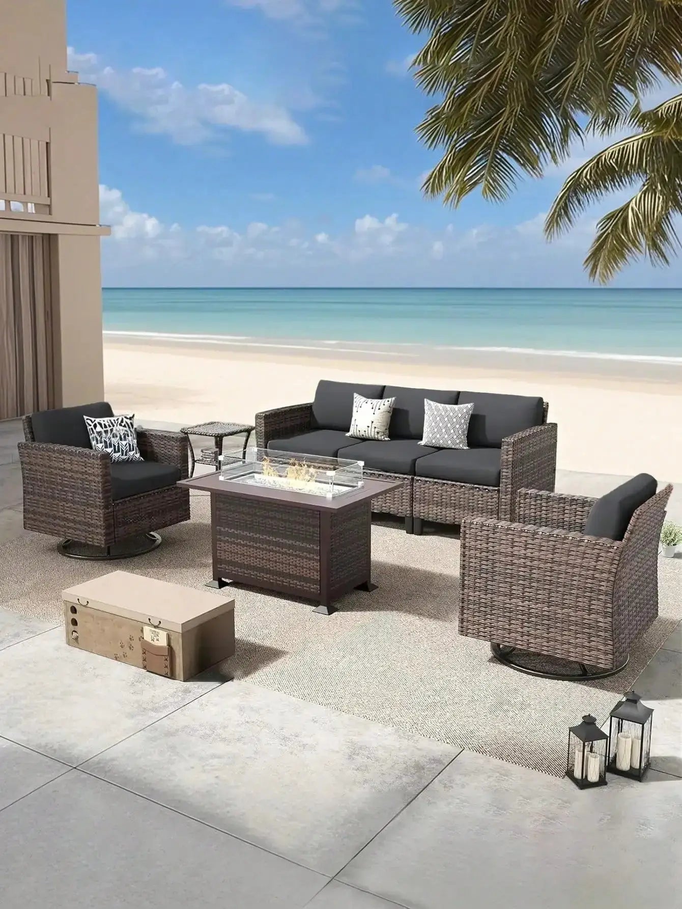 Outdoor sofa cushion covers for individual seat cushions; dark gray for wicker patio furniture