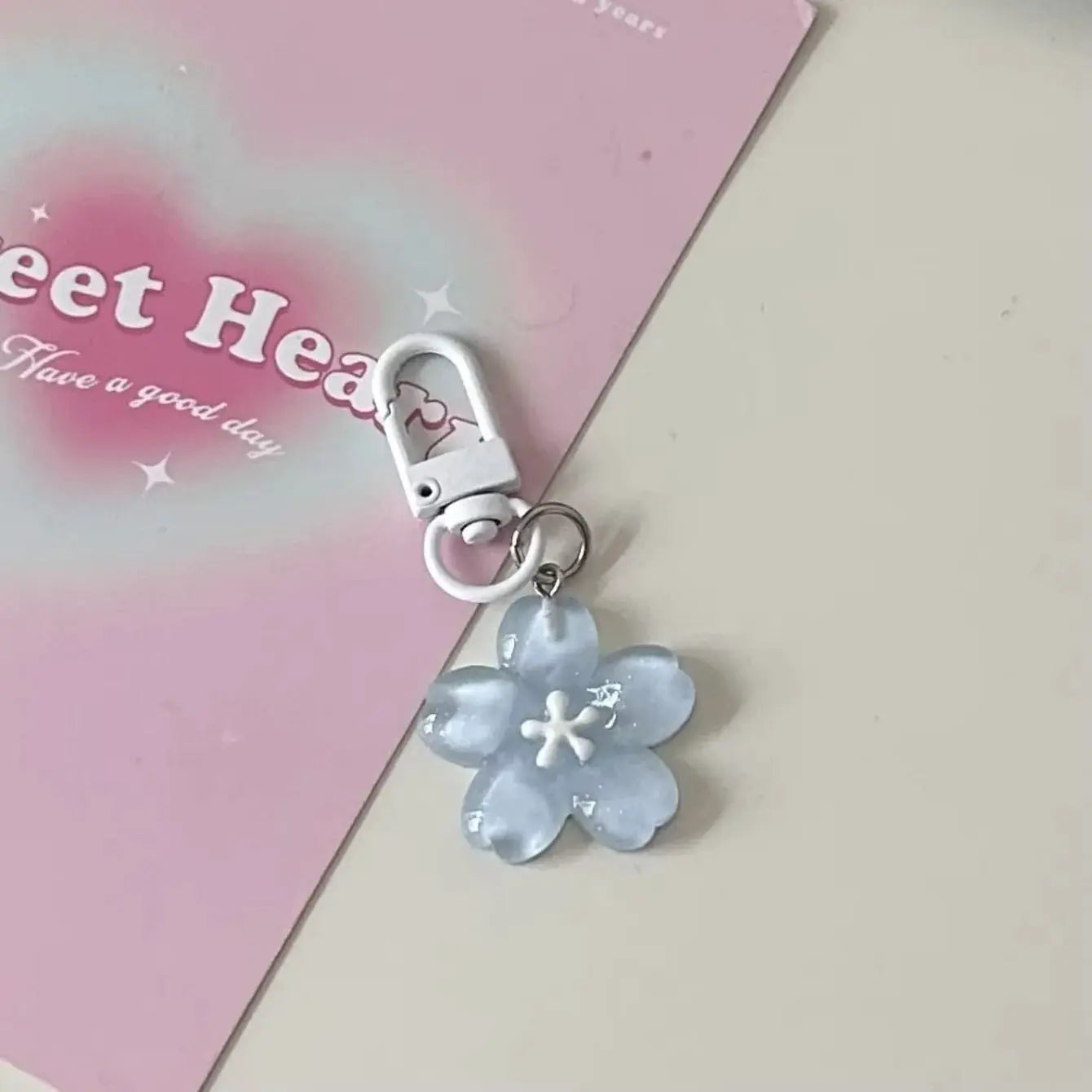 Simulated Sakura Resin Flower Pendant Keychain Cherry Blossom Translucent Accessory For Keys Bags