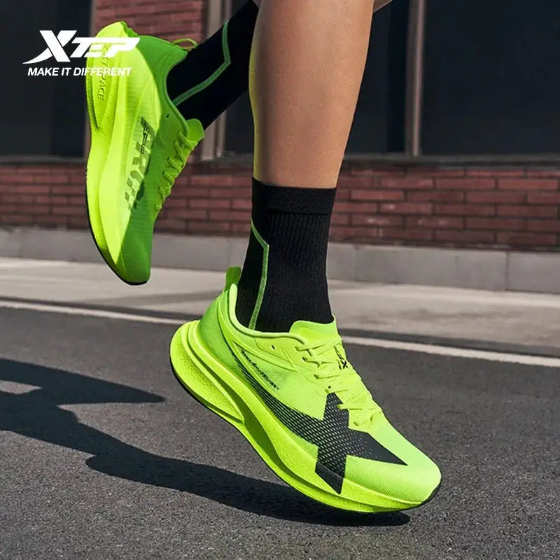 XTEP 2000km PRO running shoes for men neon lime green, lightweight with black star logo
