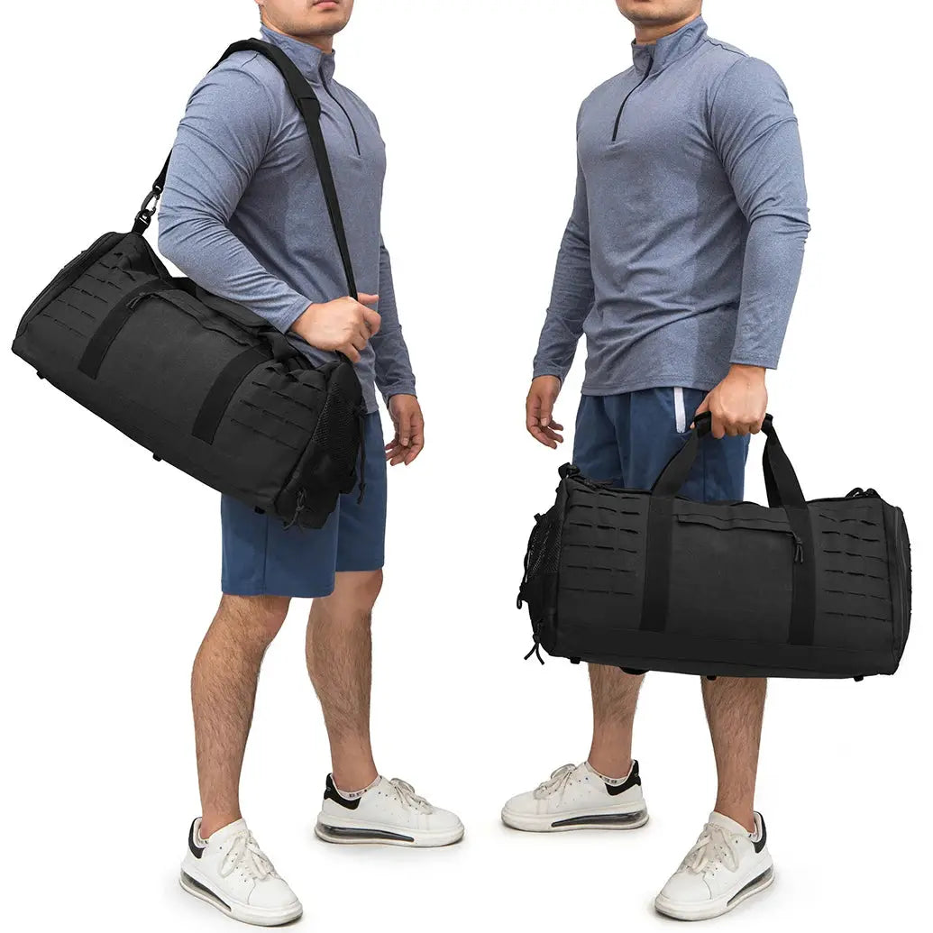 Two black 40L tactical gym duffel bags with carry handles