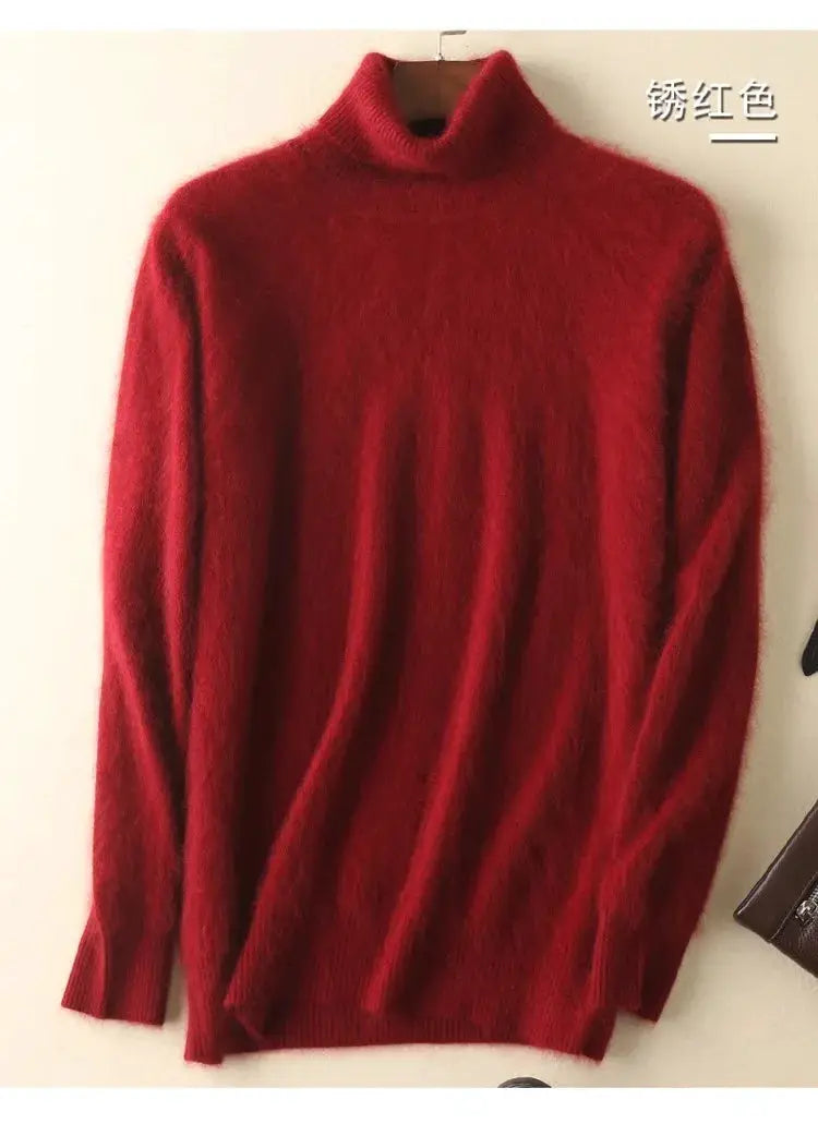 Men's red mink-velvet cashmere sweater, high-neck pullover with long sleeves