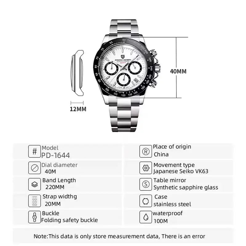 Pagani Design V2 40mm Classic Business Quartz Watch with Multi Time Zone Chronograph Sapphire Crystal for Men