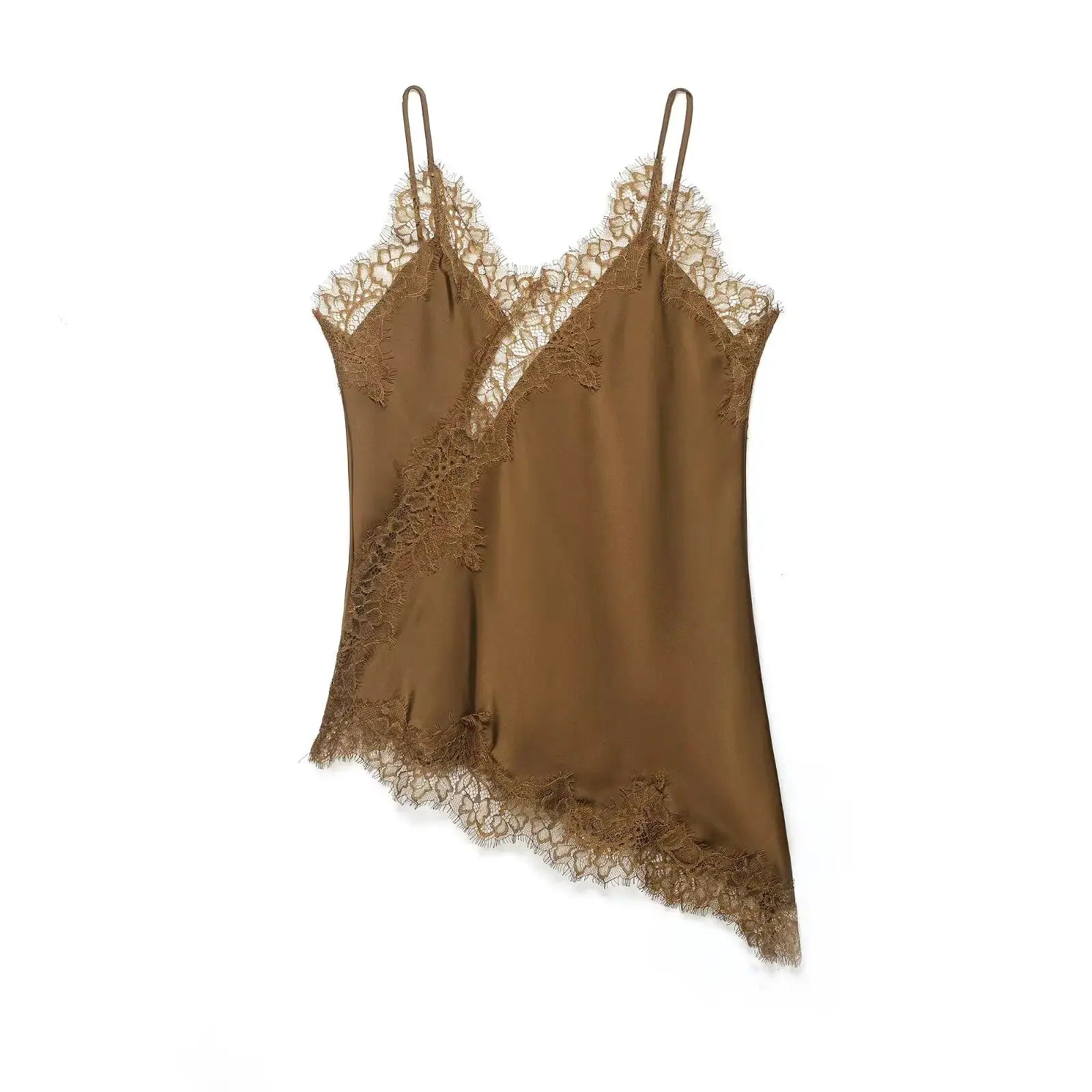 Sexy Women Asymmetrical Lace Slip Tops Backless Sleeveless Off Shoulder Beachwear With Elegant Lace