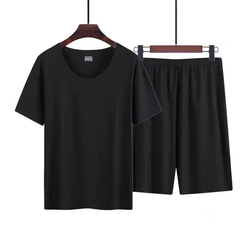 Men's two-piece ice silk pajamas Loungewear men's Plus Size Pajamas Home Set Men's summer thin modal short sleeve pajamas
