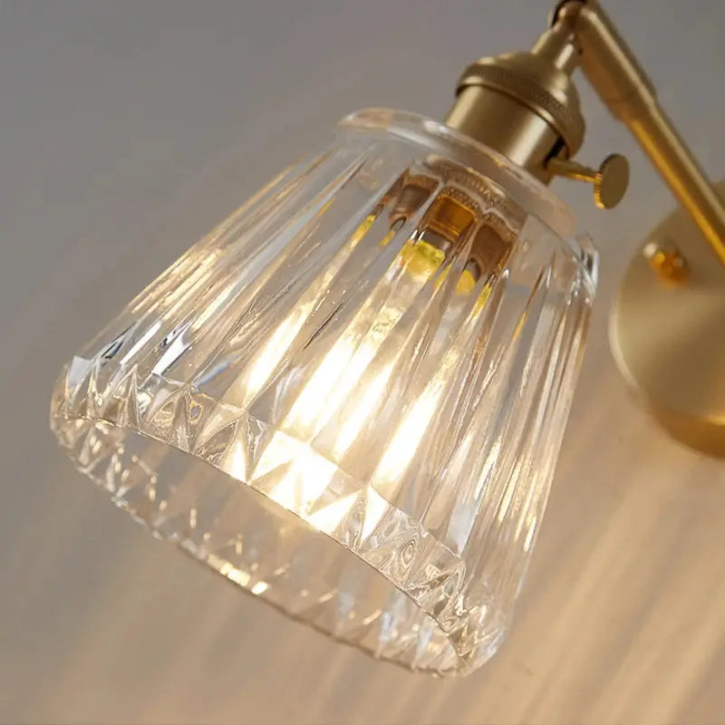 Brass glass wall lamp by Simples Market, Nordic modern retro style with faceted crystal shade