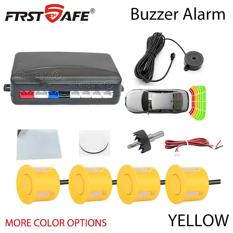 FirstSafe 4-sensor car parking sensor kit with yellow sensors and buzzer alarm, 12V Simples Market