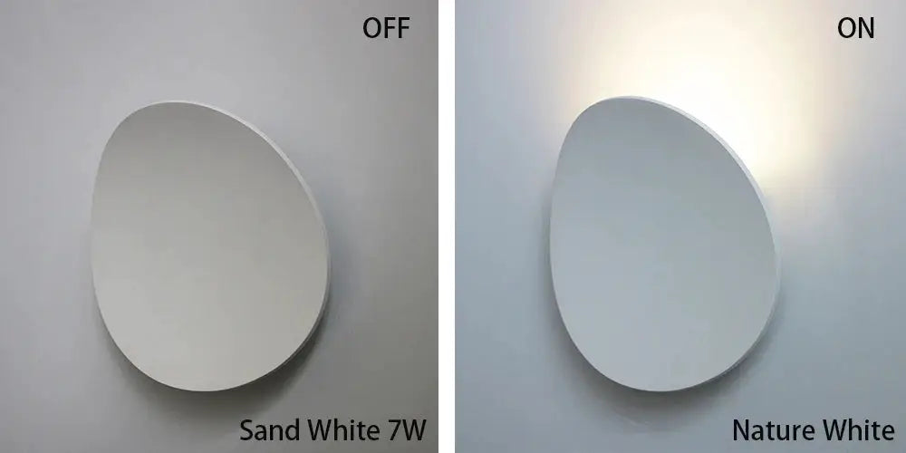 Two minimalist aluminum LED wall lamps in sand white and nature white finishes for modern bedroom lighting.