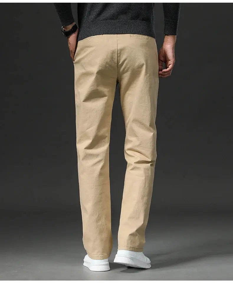Men's khaki cotton-stretch chinos, straight-fit casual trousers