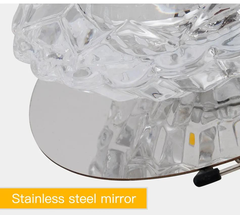 Aisle flush LED ceiling lamp for living room with crystal glass and stainless steel mirror base