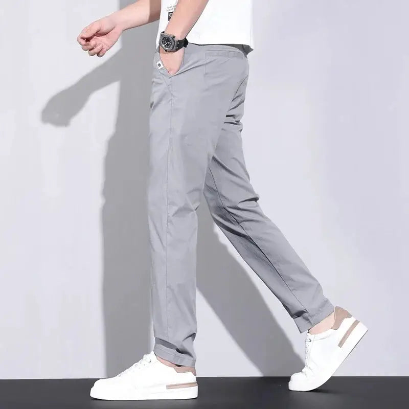 Men's ultra-thin elastic casual pants, light gray, slim straight fit by Simples Market