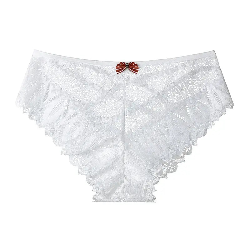 LaceLuxe Women Breathable Lace Panties Briefs Comfortable Nylon Spandex Blend With Hollow Bowknot Design