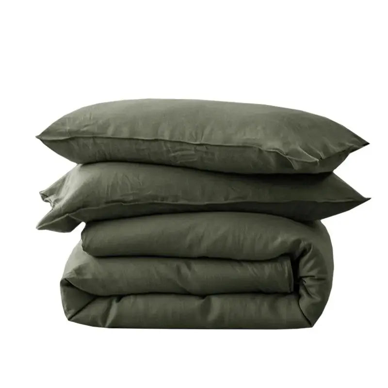 Duvet cover set by Simples Market, 3-piece Lyocell bamboo, olive green; single quilt cover + two pillowcases.