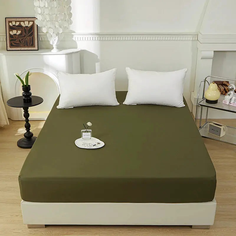 Solid olive green 100% polyester fitted sheet with elastic edges for bed, 1 piece, pillowcases not included