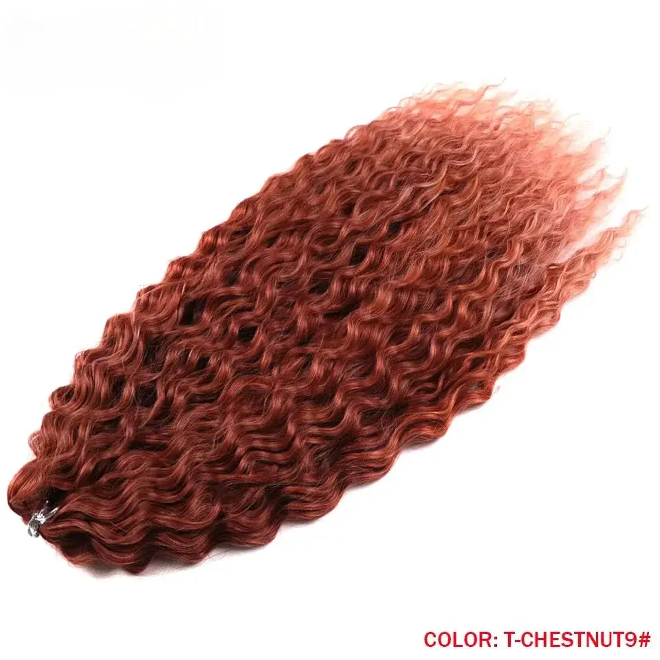 Ariel synthetic twist crochet hair bundle, 22-inch chestnut red water-wave curls for braiding extensions
