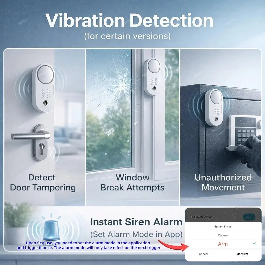 Simples Market Zigbee siren alarm vibration sensor; white security device for door tamper, window break, movement alerts