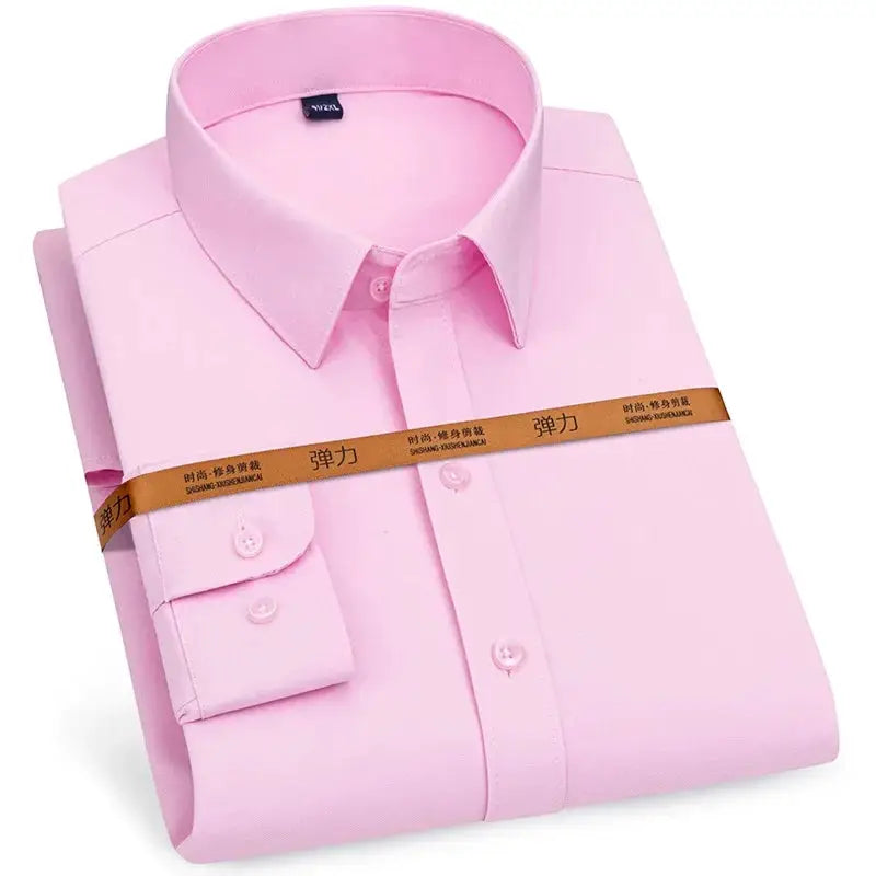 Men's pink dress shirt by Simples Market, long sleeve slim-fit, solid color.