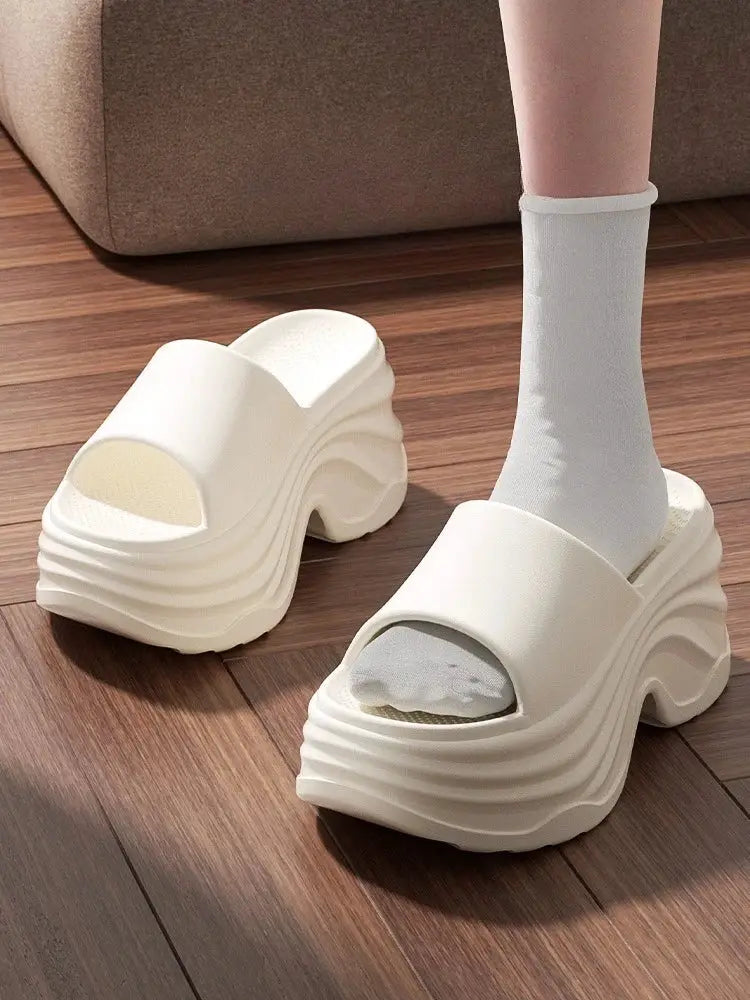 Ynpo Solid Color EVA Platform Slippers For Women Thick Non Slip Beach Slides With Soft Sole And Wedge Heel