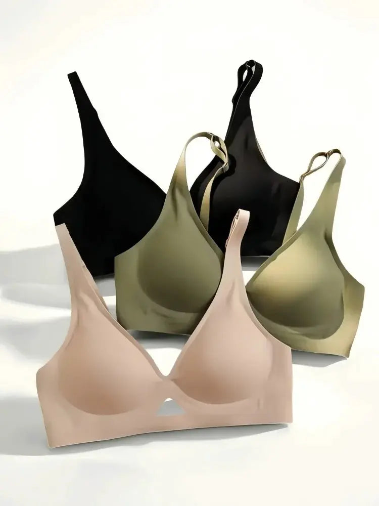Simples Market women's seamless push-up bralette set in black, olive, and nude (5-pack)