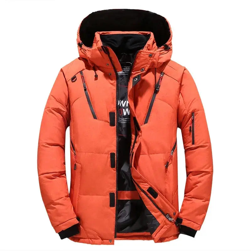 Simples Market men's orange hooded duck-down puffer jacket