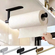 Simples Market kitchen paper towel holder with adhesive wall-mount; black finish, also shown in silver, bronze and gold options