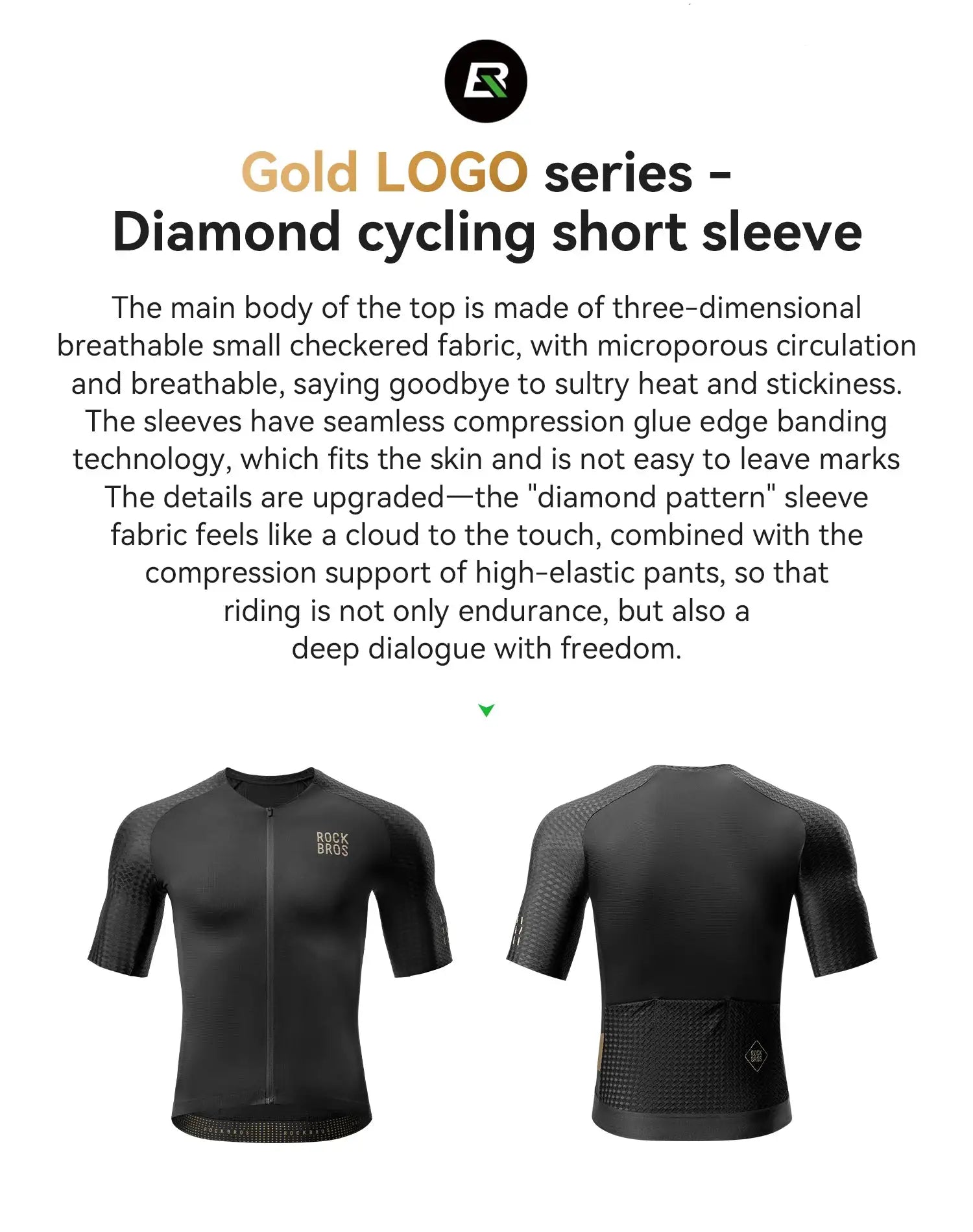 RockBros men's summer cycling short-sleeve jersey, black breathable fabric, two-pack