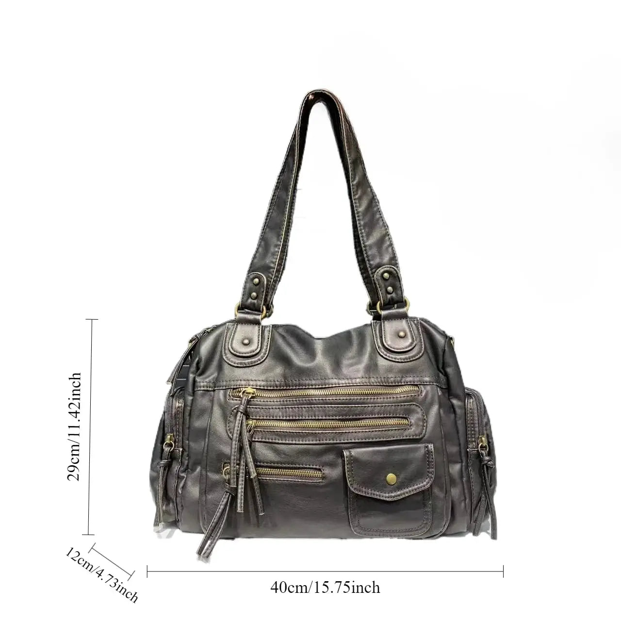 Y2K hot girl single-shoulder crossbody bag in vintage washed leather with multiple zip pockets and large capacity