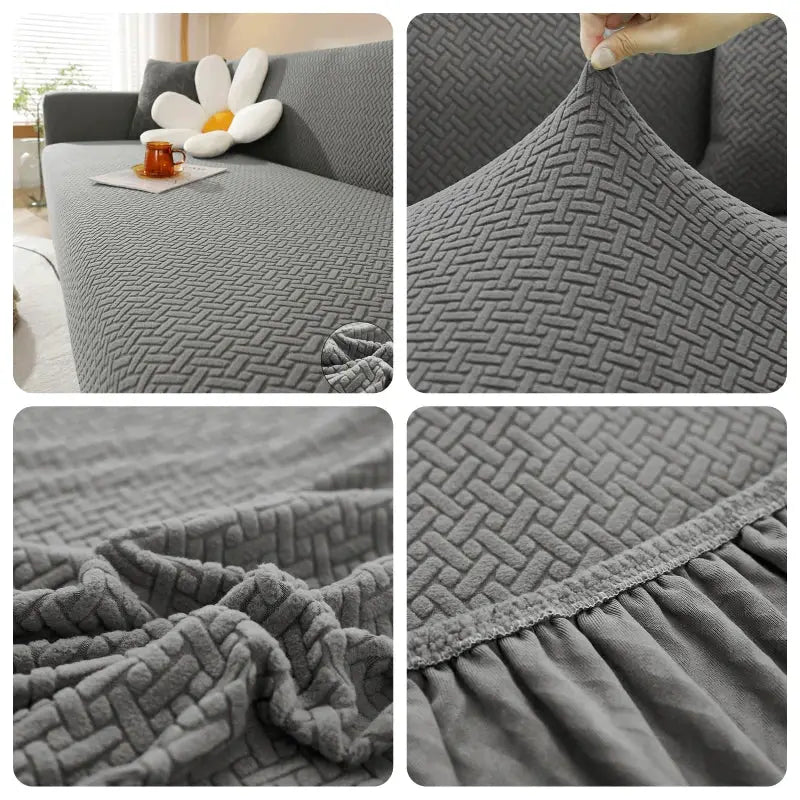 Simples Market jacquard sofa cover in gray, elastic thick weave for L-shaped and 1-5 seater sofas