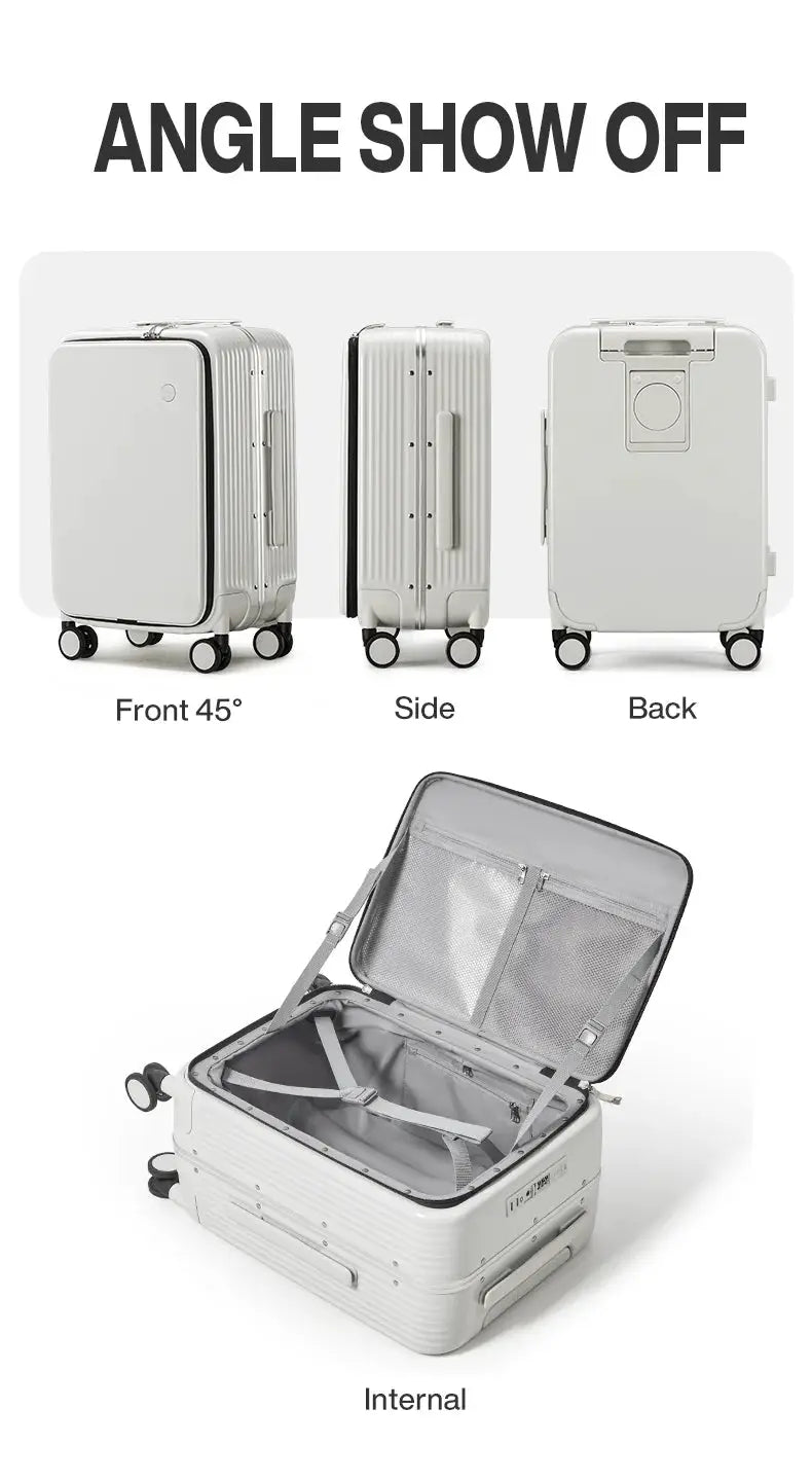 Mixi aluminum frame carry-on suitcase by Simples Market, white 20/24 inch with USB port