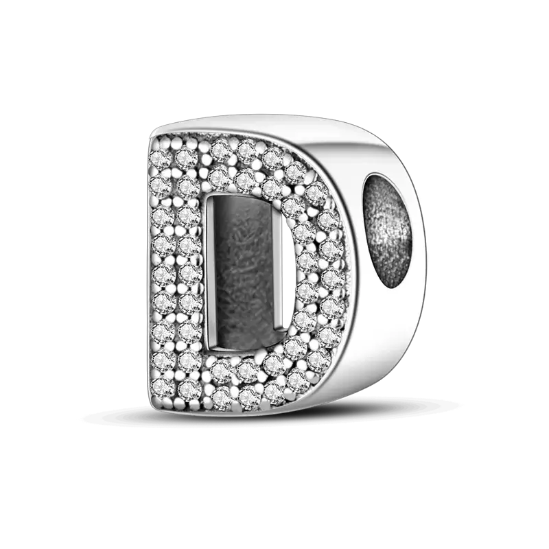 Charmhub Fit D-letter bangle charm in sterling silver with pave CZ crystals
