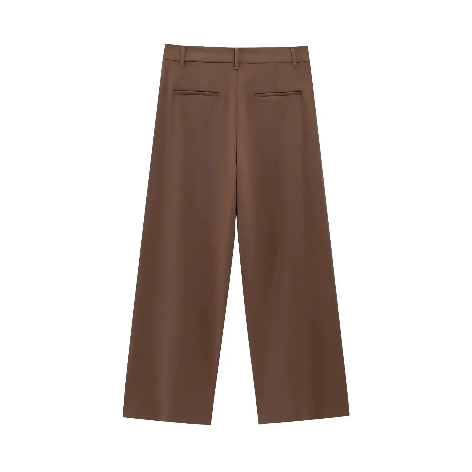Brown KONDALA pants with belt loops and back welt pockets, back view