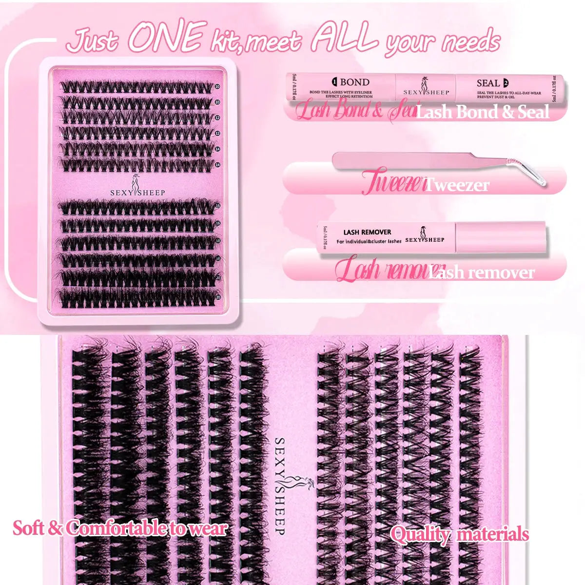 DIY Clusters Lashes 40D 60D Eyelash Extensions Dovetail Segmented Lashes Kit With Lash Glue Remover