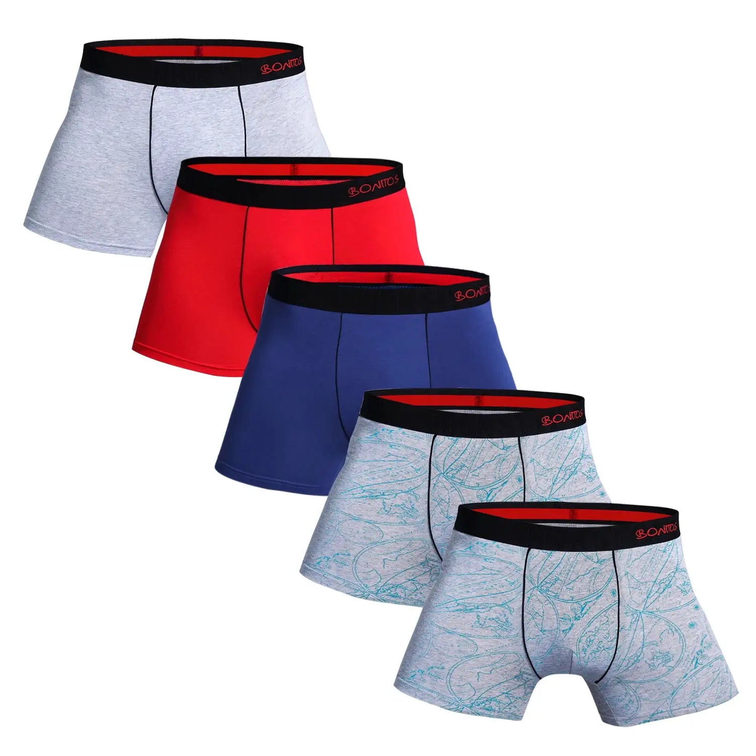 Five-pack Bonitos men's cotton boxer briefs in assorted colors
