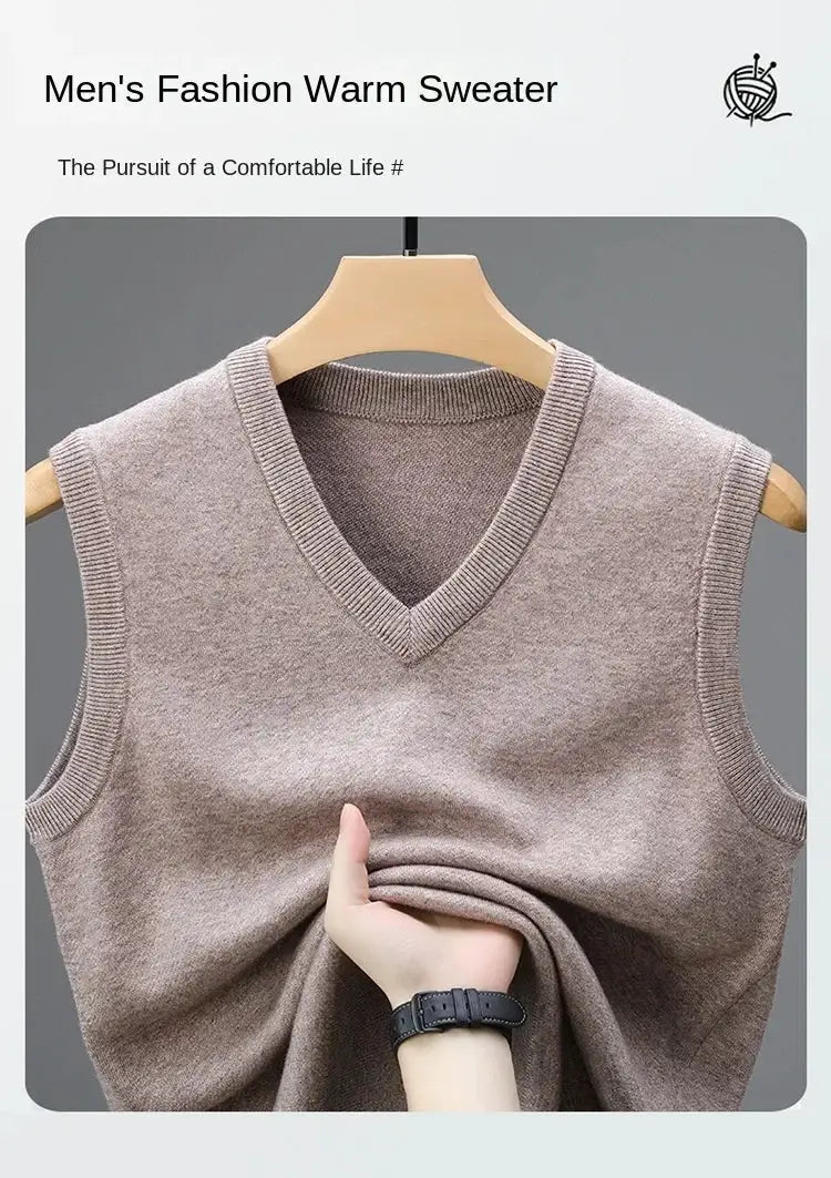 Men's sleeveless wool cashmere vest in taupe, solid knit waistcoat by Simples Market