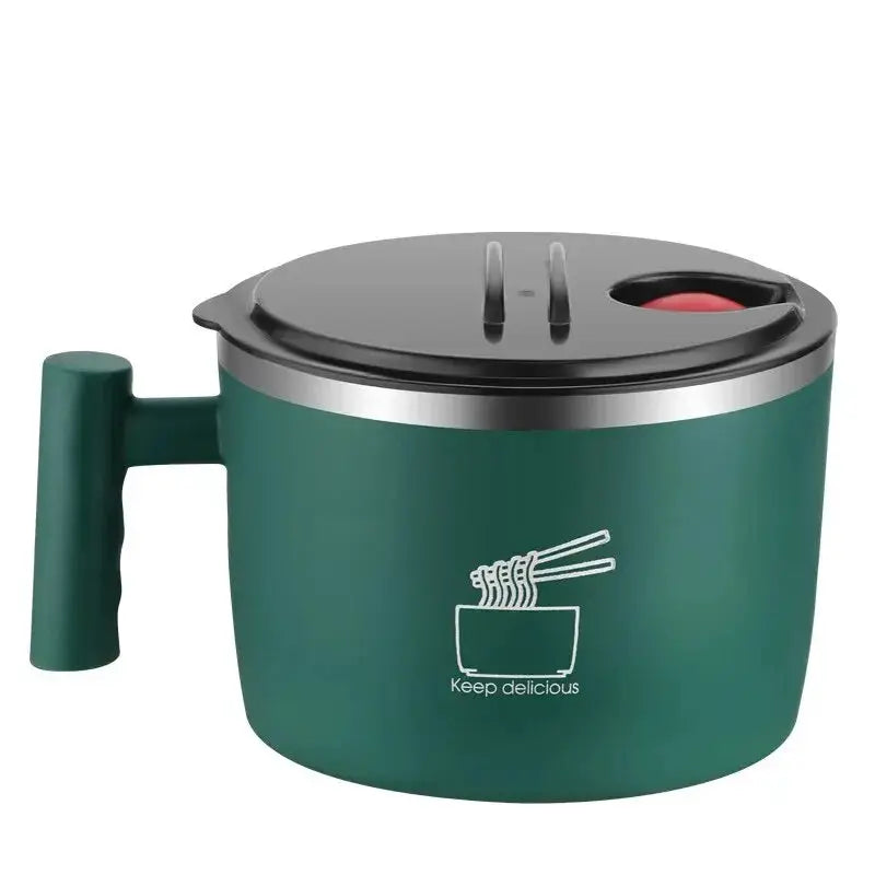 Stainless Steel Noodle Bowl With Lid Sealed Portable Drain Bowl