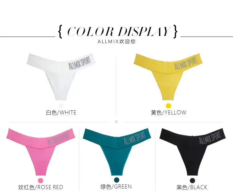 Elastic waistband thong, ALLMIX SPORT logo, 5 colors shown: white, yellow, rose red, green, black