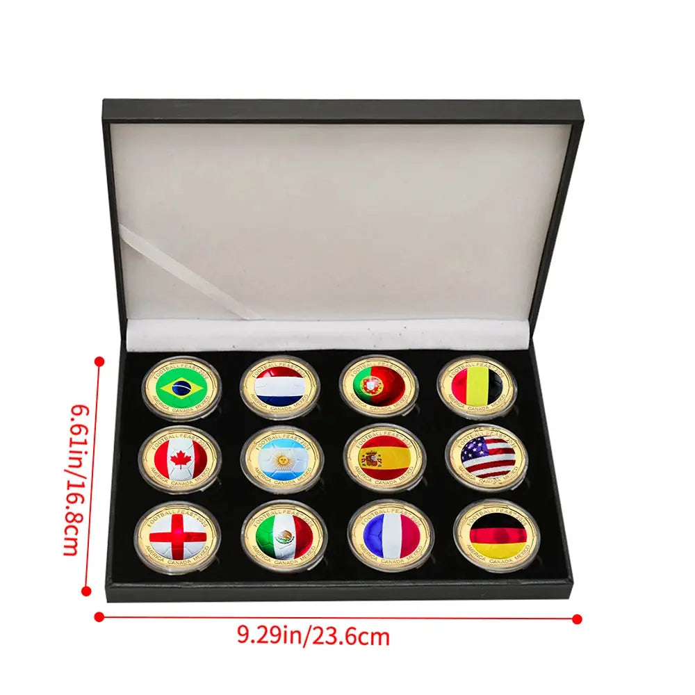 12 Piece Football Commemorative Coin Set in Box 2026 Soccer Souvenirs