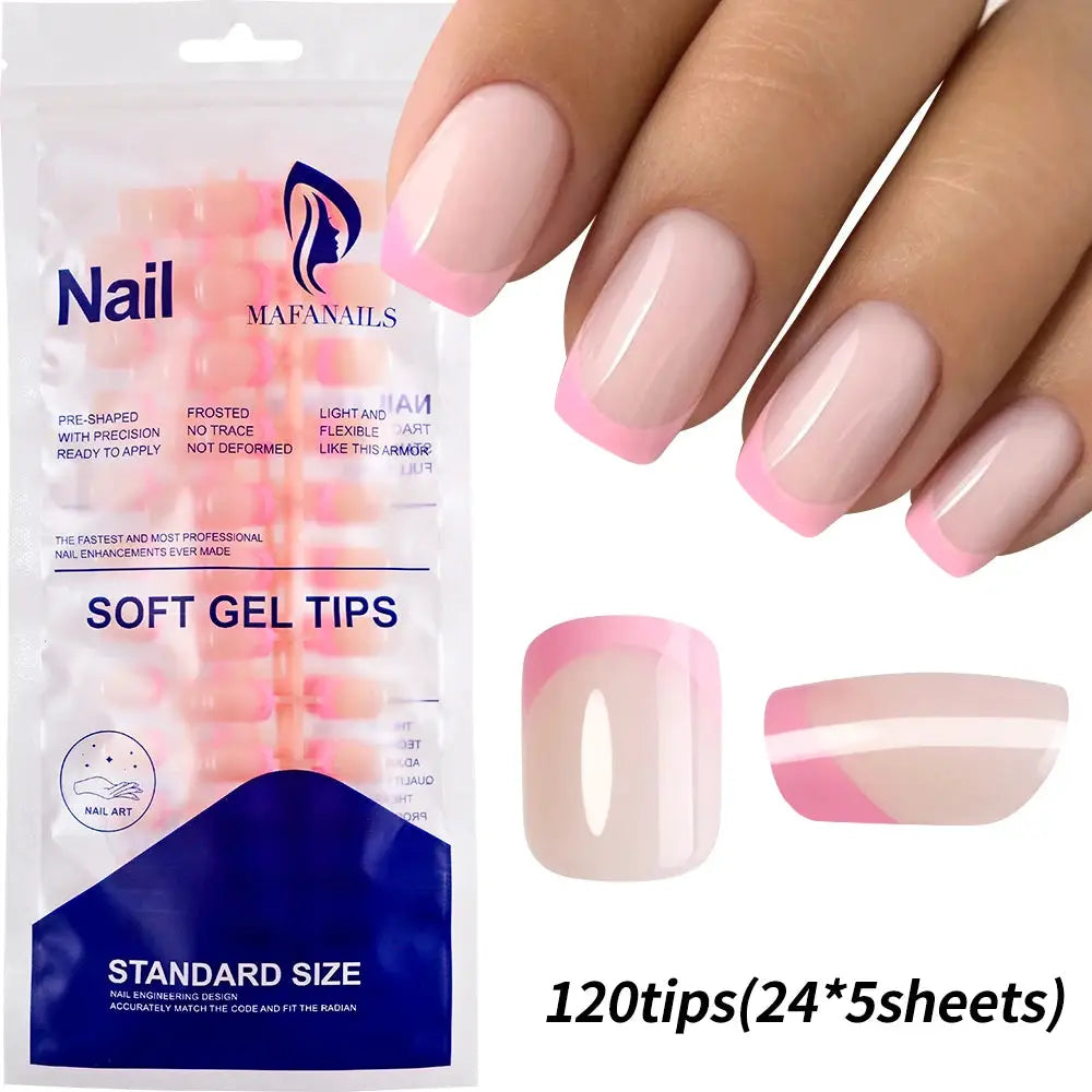 120Pcs Medium Long Square Acrylic French Press On Nails Full Cover For Women Mixed Sizes