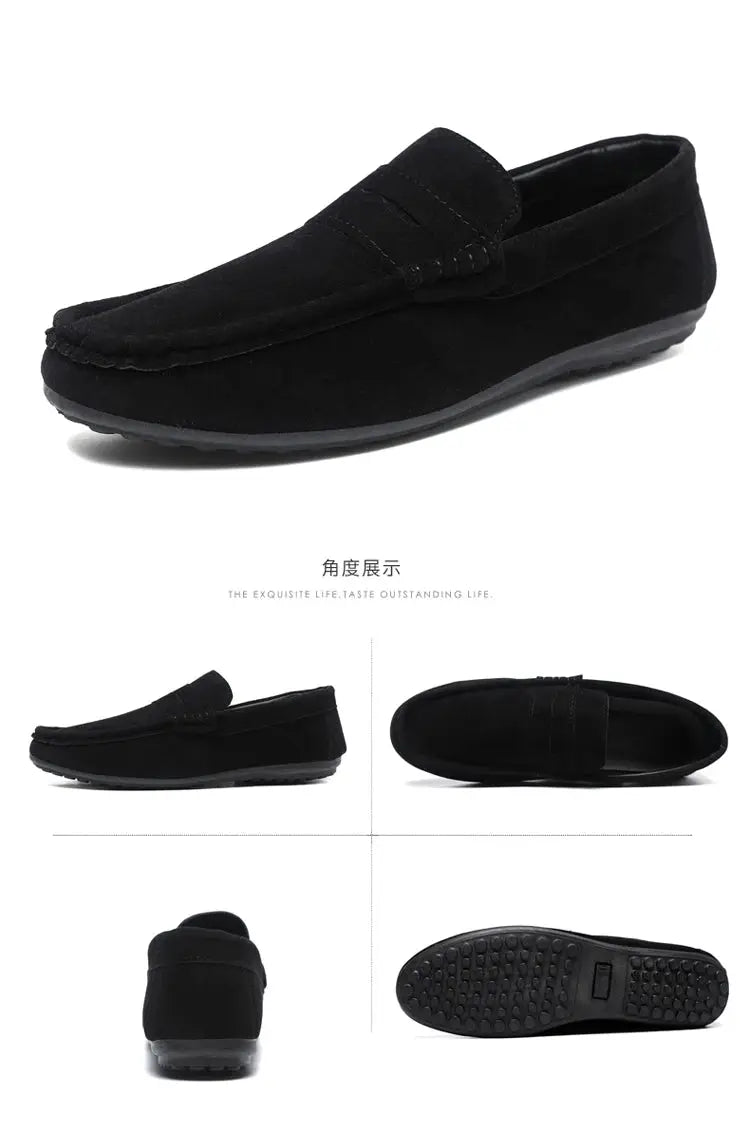 Simples Market black suede men's driving loafers; slip-on casual shoes