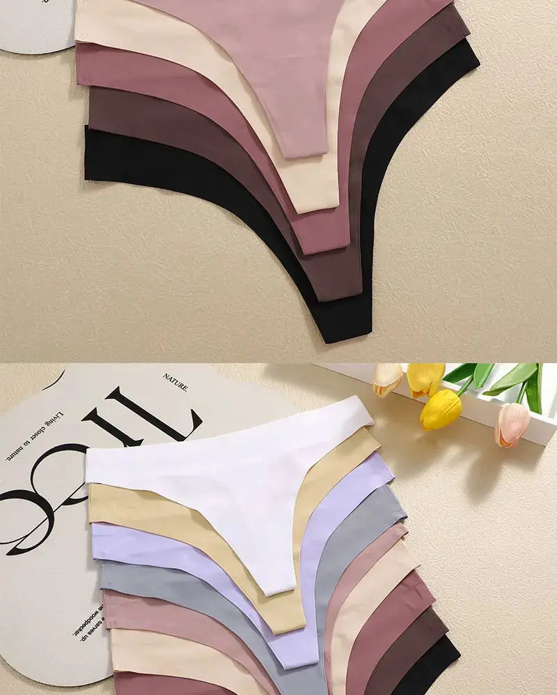 Simples Market 3-piece seamless G-string underwear set, breathable low-waist thong in assorted colors