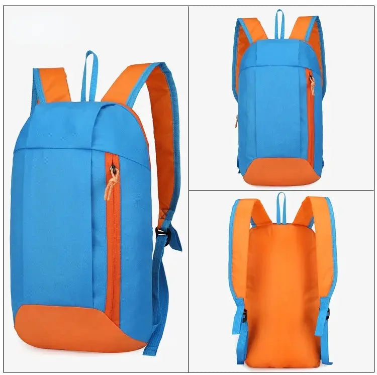 Outdoor lightweight small sports men's backpack by Simples Market in blue with orange accents.