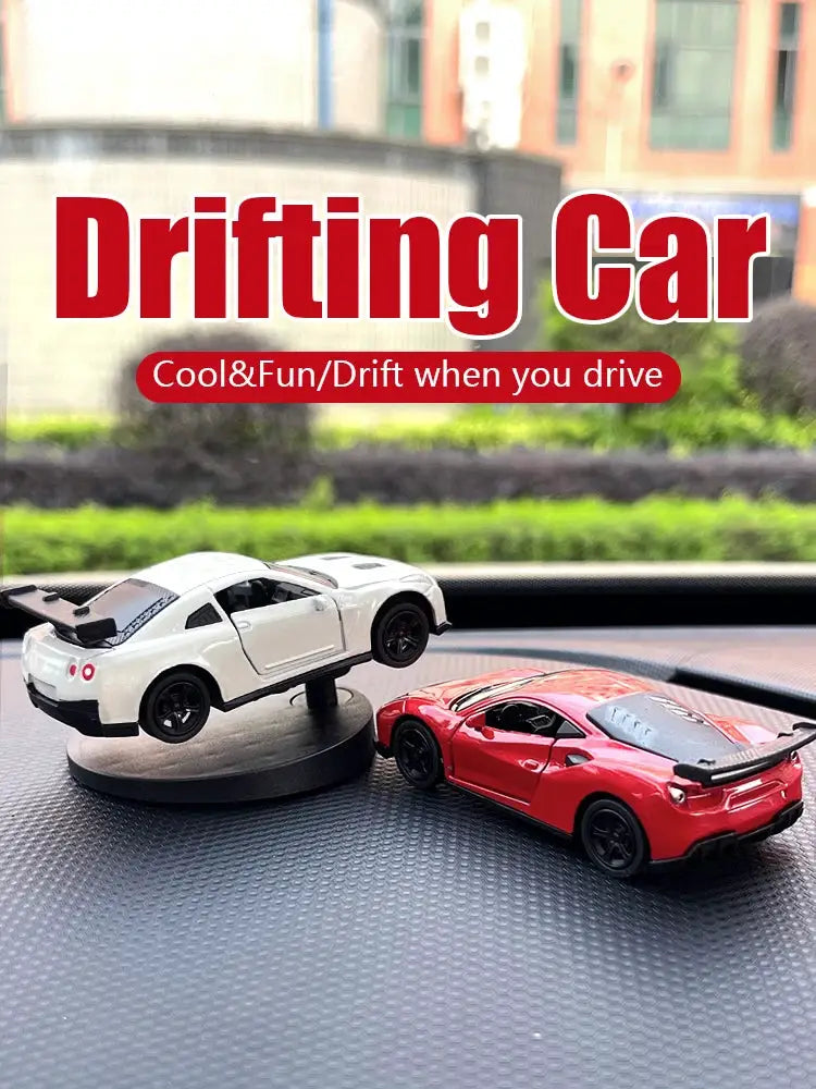 Drift car dashboard toy set with white and red mini racing cars for interior decor